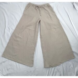 Wide Leg Boho Pants S Minimalist Coastal Earthy Resort Crinkle Cotton Gauze Crop
